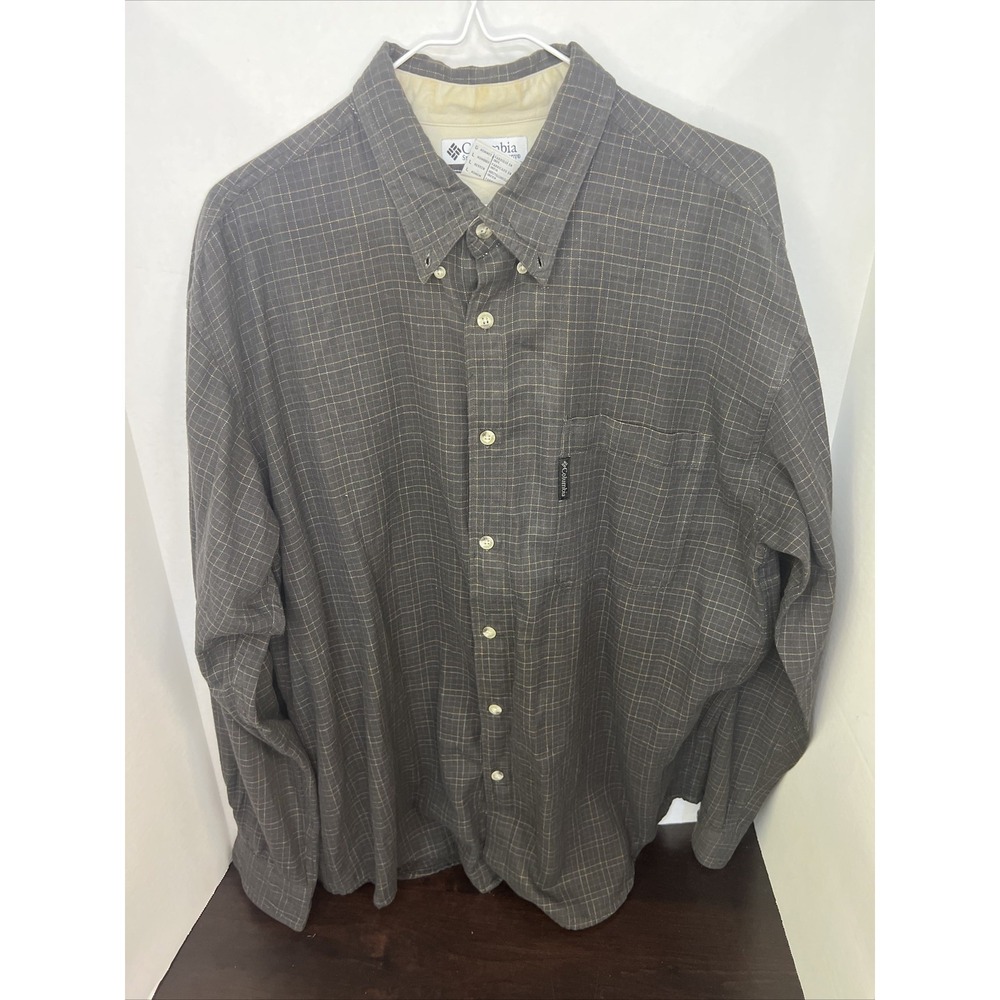 Columbia Shirt Men's L Charcoal Long sleeve Plaid Button Down Vintage - Picture 1 of 4